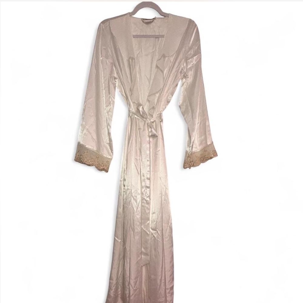 Linea Donatella Ivory Satin Wrap Robe L/XL Silky Lounge Bridal Lingerie